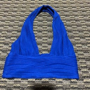 Halter backless crop top blue size small